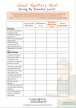 What Matters Most During My Prenatal Care Worksheet